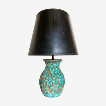 Italian glazed ceramic lamp 1960 mid century Bitossi turquoise