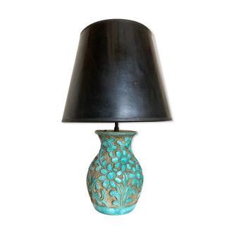 Italian glazed ceramic lamp 1960 mid century Bitossi turquoise