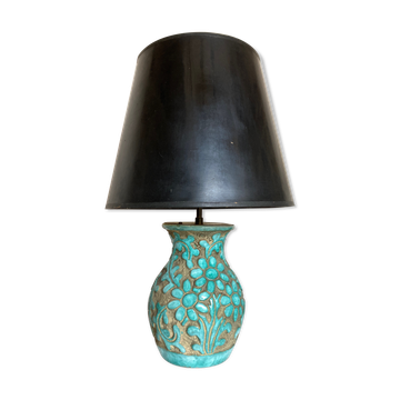Italian glazed ceramic lamp 1960 mid-century Bitossi turquoise