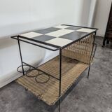 1950s rattan and ceramic coffee table