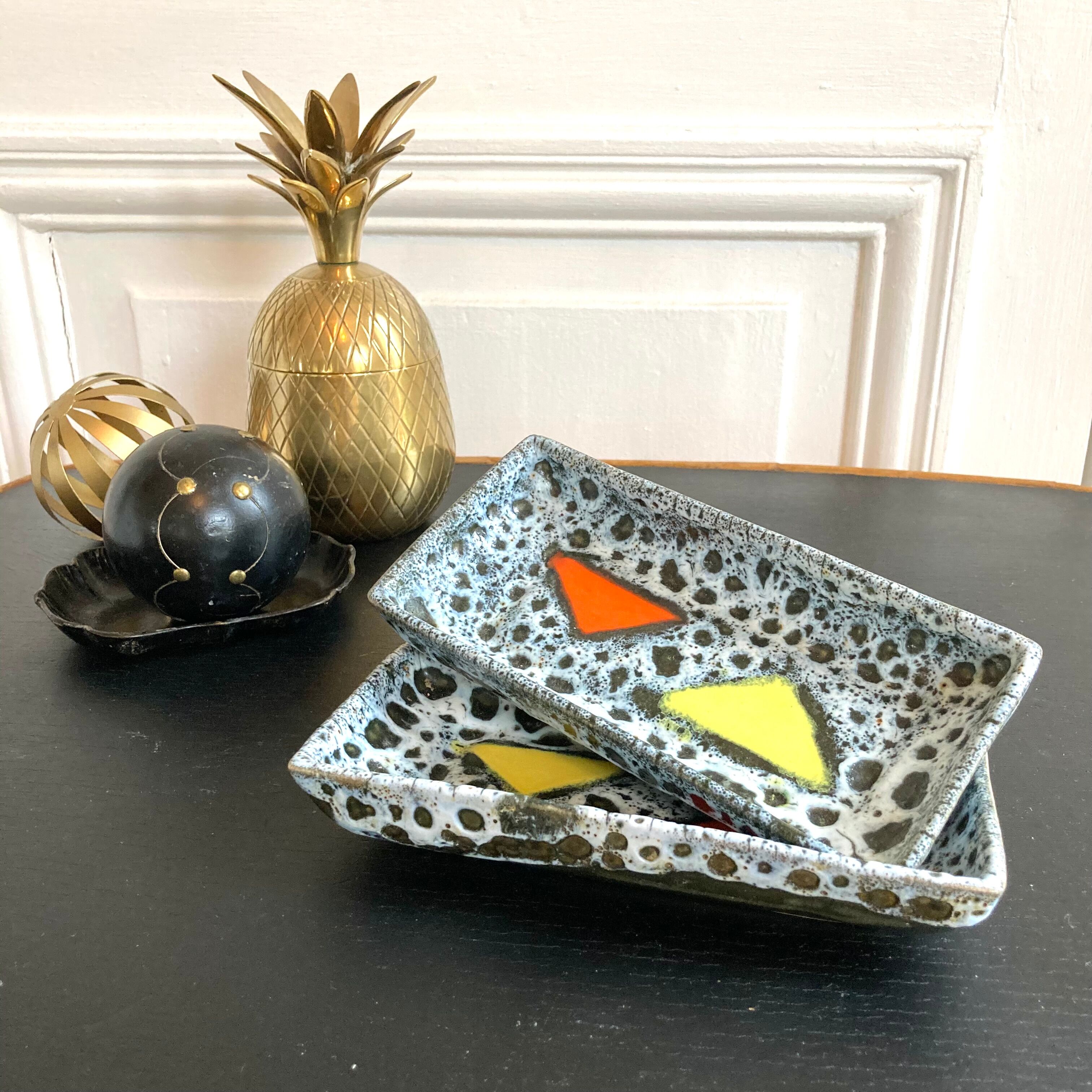 Empty pair ceramic lava pocket signed Luc Vallauris 1950
