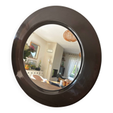 Vintage round mirror from the 70s, smoked brown plastic