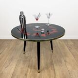 glass and wood tripod cocktail table from the 50s