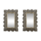 Pair of Mid Century Modern Italian Brass and Leaf Murano Glass Wall Mirrors