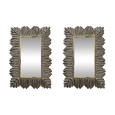 Paire de miroirs muraux en verre de Murano italiens modernes du milieu du siècle en laiton et en feuilles