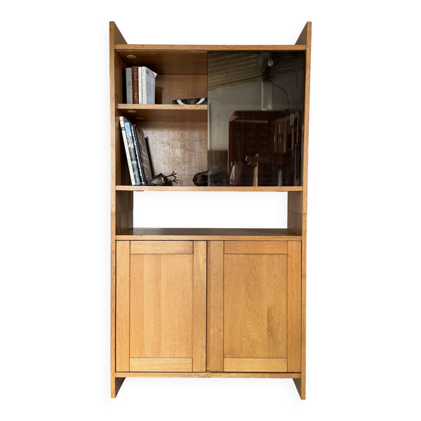Armoire bibliothèque vitrine vintage chêne massif