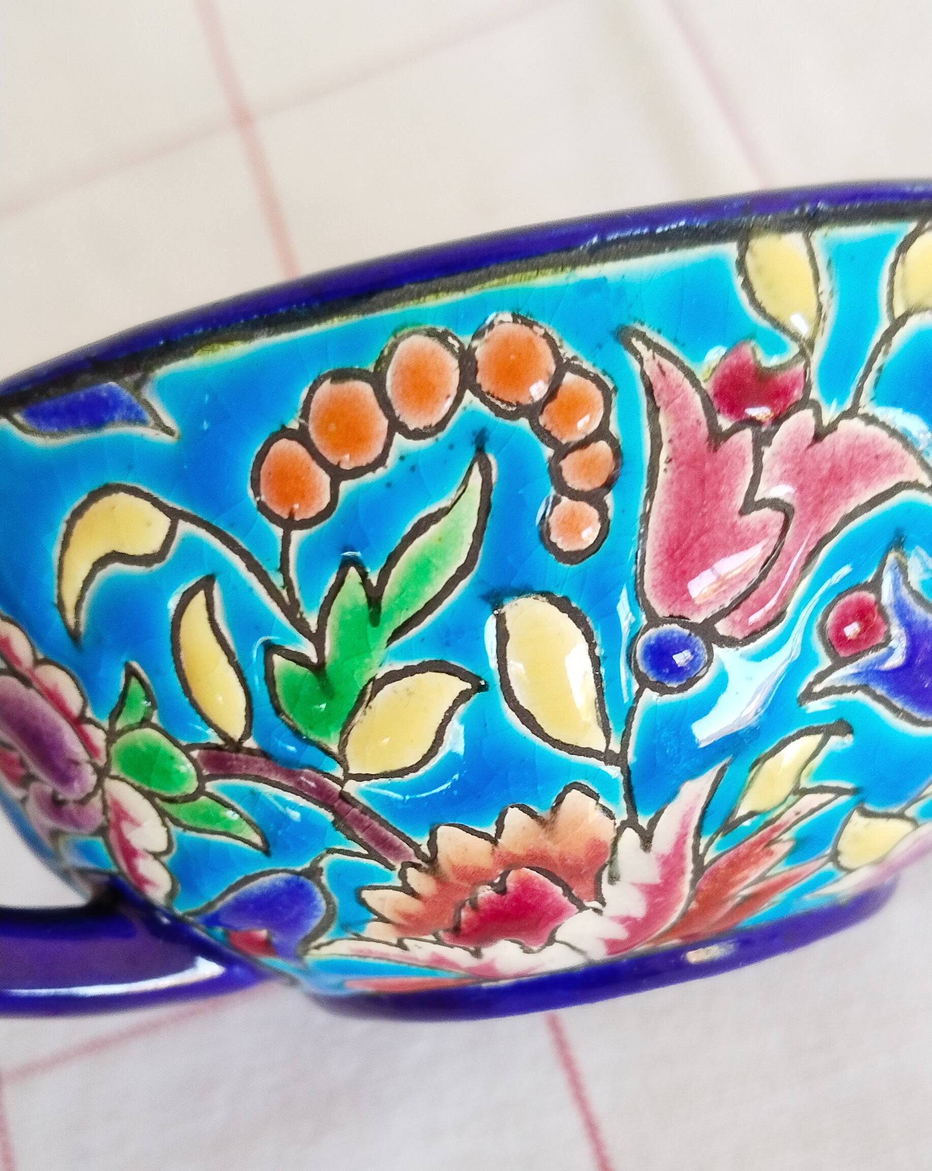 Tasse à café Longwy en faïence émaillée