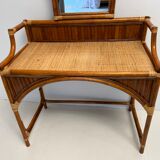 Coiffeuse bureau en rotin et bambou vintage