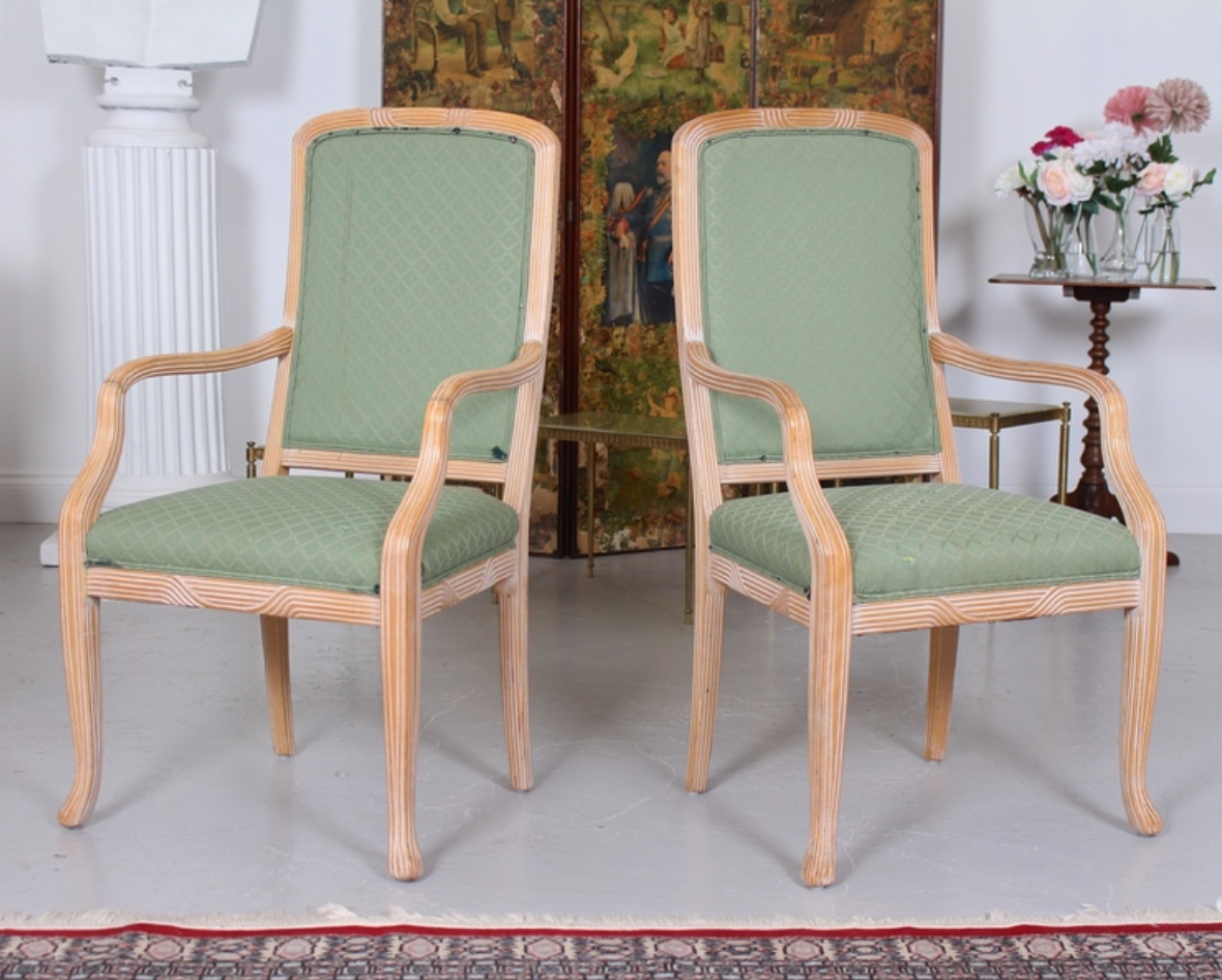 Pair of large green tartan high chairs