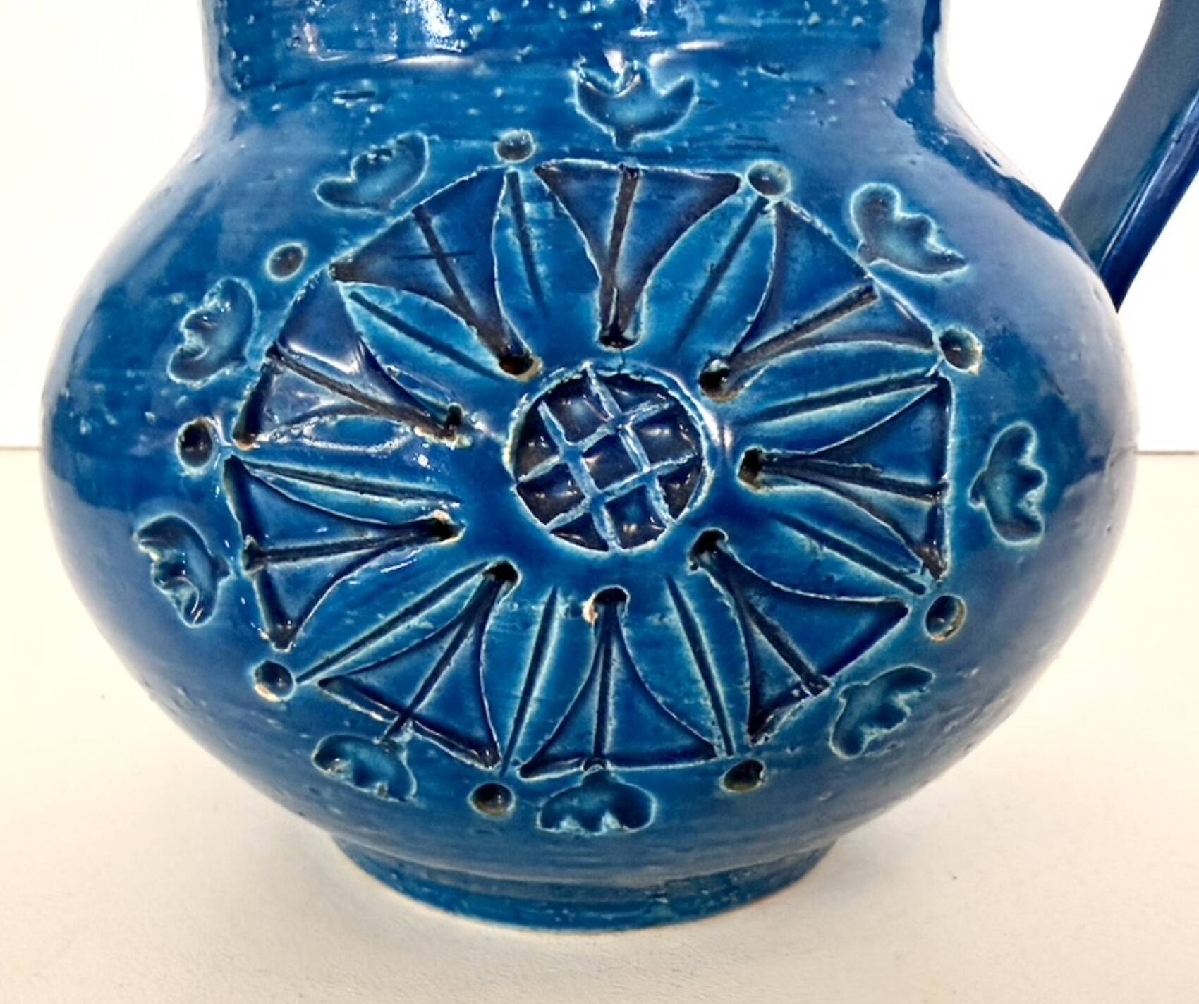 Handmade Rimini Blue Lacquered Ceramic Jug by Aldo Londi for Bitossi, Italy