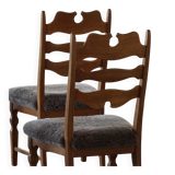 Denmark mid-century, set of 8 oak and lambswool chairs, Henning Kjærnulf, 1960s