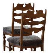 Denmark mid-century, set of 8 oak and lambswool chairs, Henning Kjærnulf, 1960s
