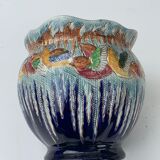 Art deco pot cache birds in old glazed ceramic