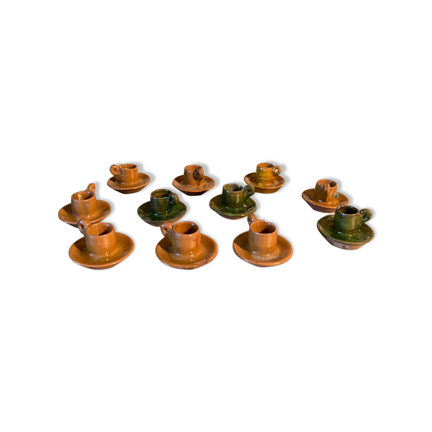 11 candle holders in glazed ceramic Provence