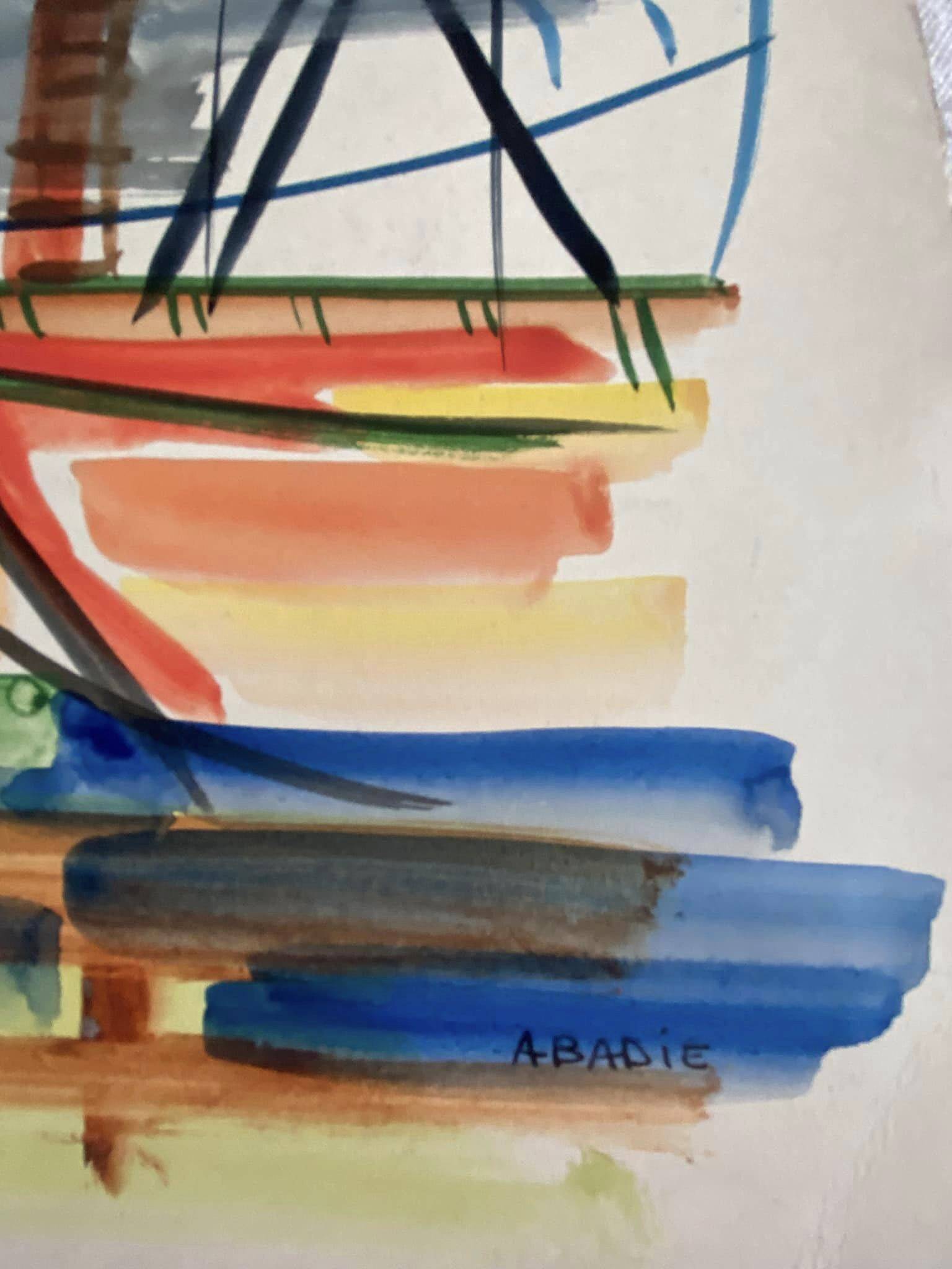 Watercolor/drawing on thick paper signed abadie