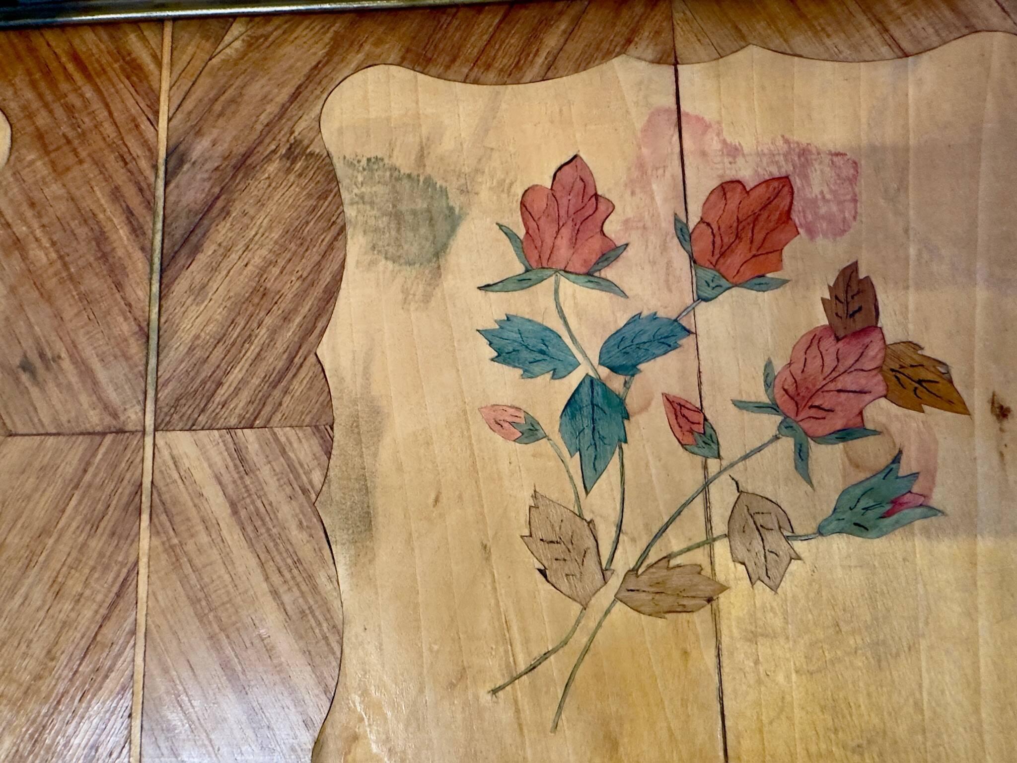 Marquetry wooden bonheur du jour – Floral decoration – Louis XV style