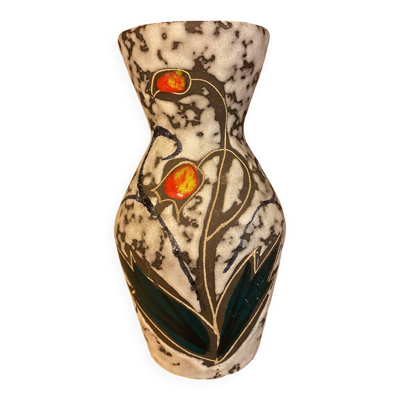 Vase fat lava annees 60 ceramique scheurich manufacture decor floral