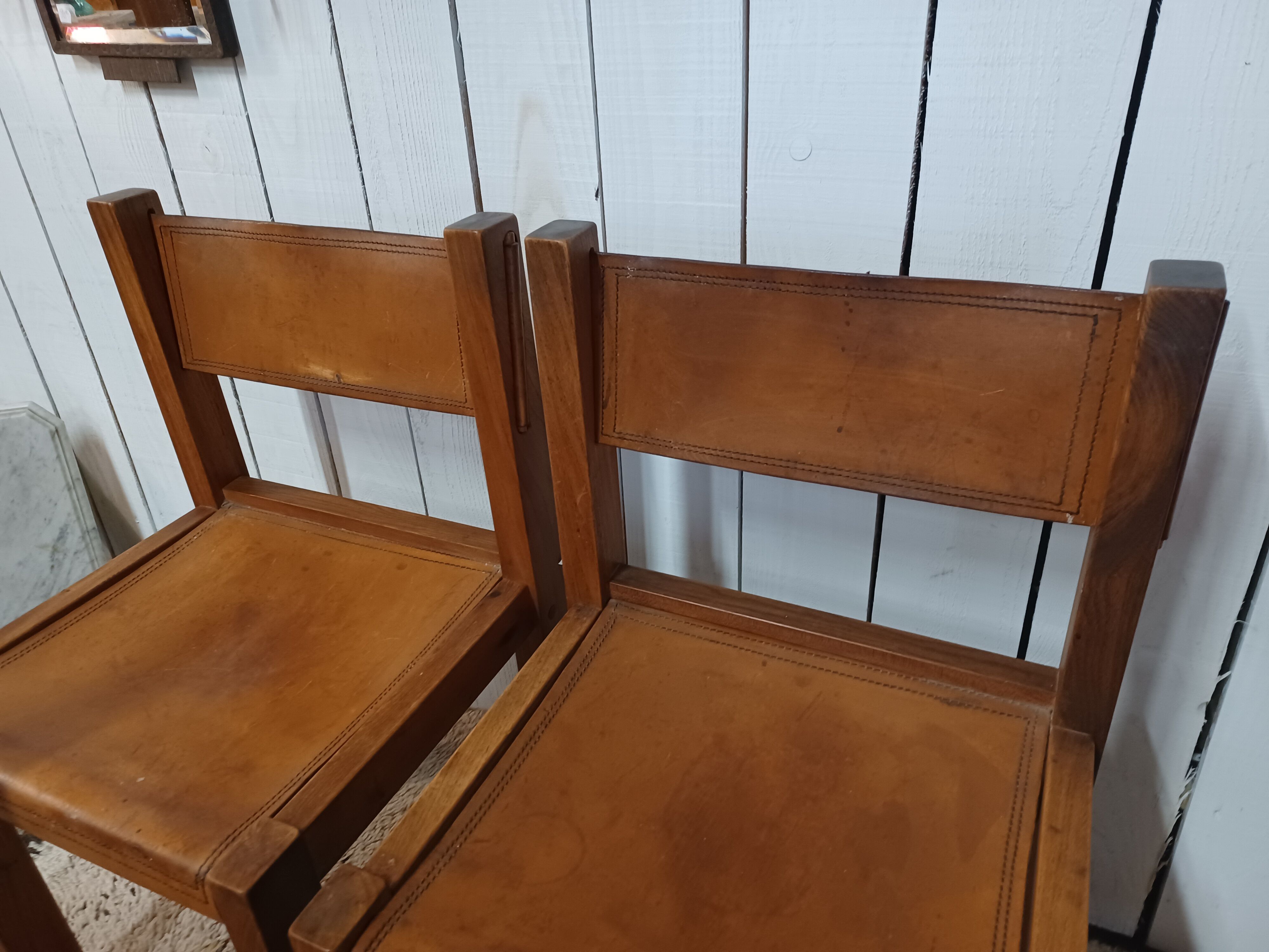 4 elm and leather chairs 1950