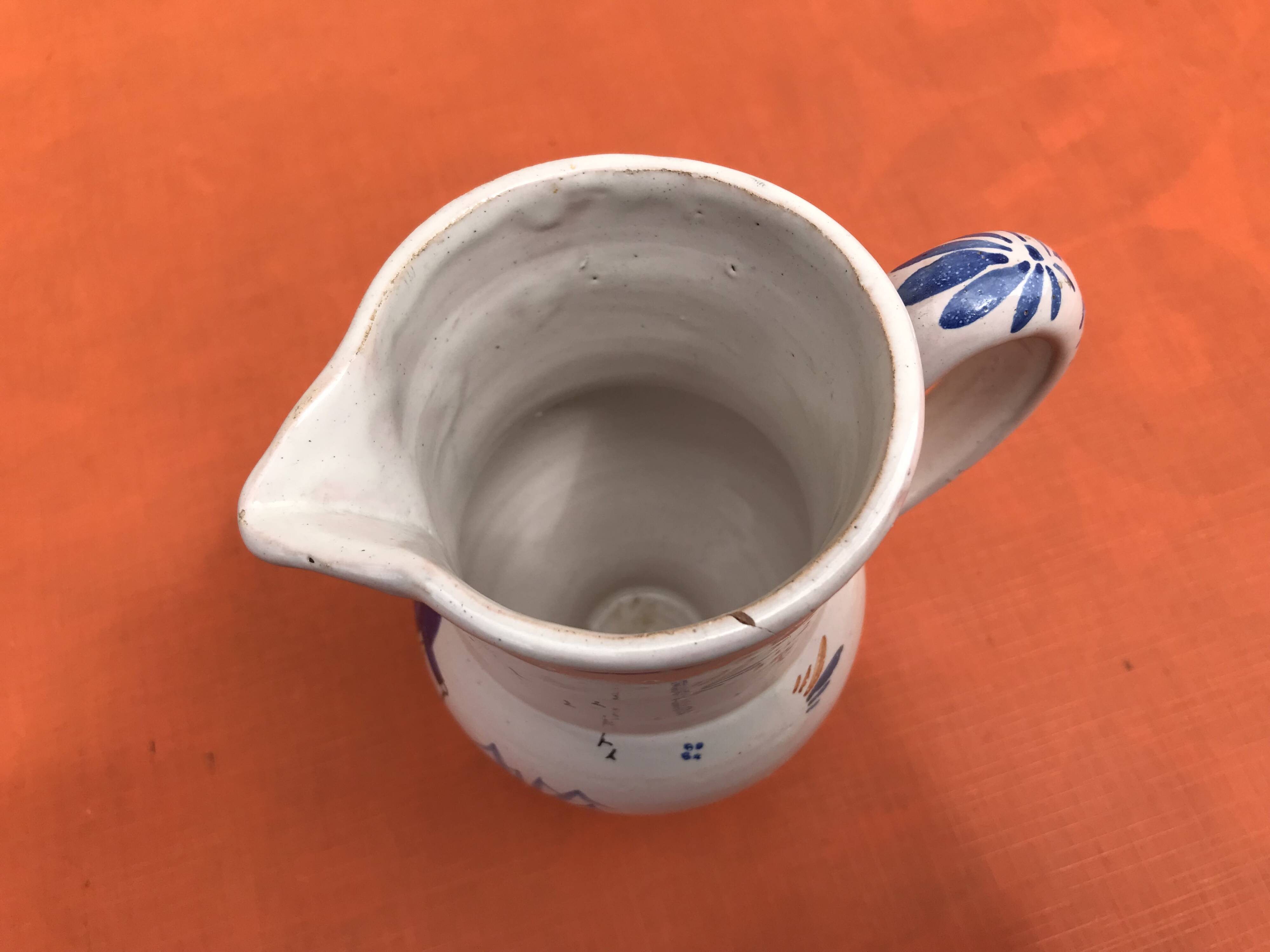 Old pitcher with Breton decoration, Quimper earthenware, HB Quimper