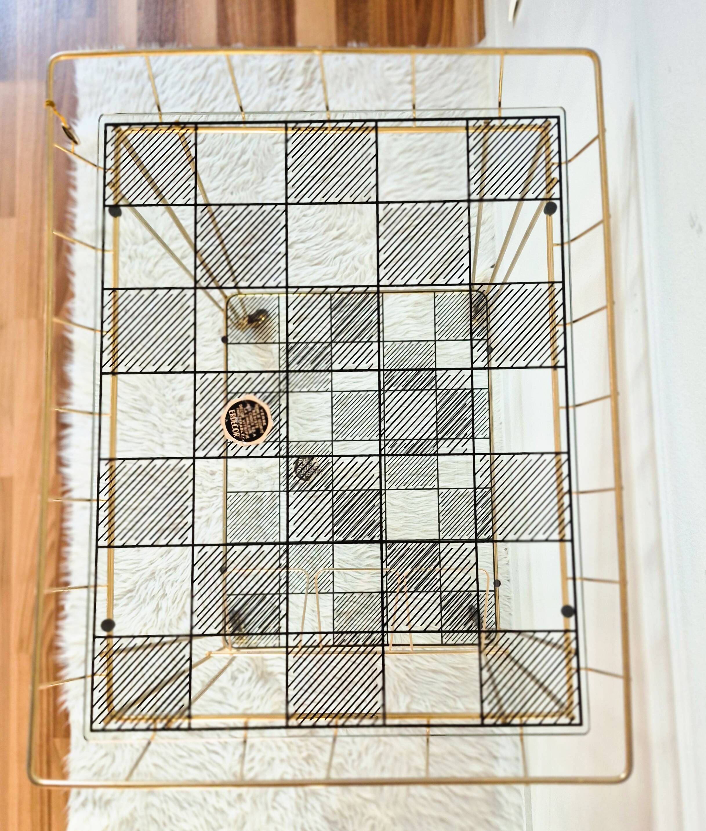 Vintage bar table, side table, glass trays, Eiffel legs.