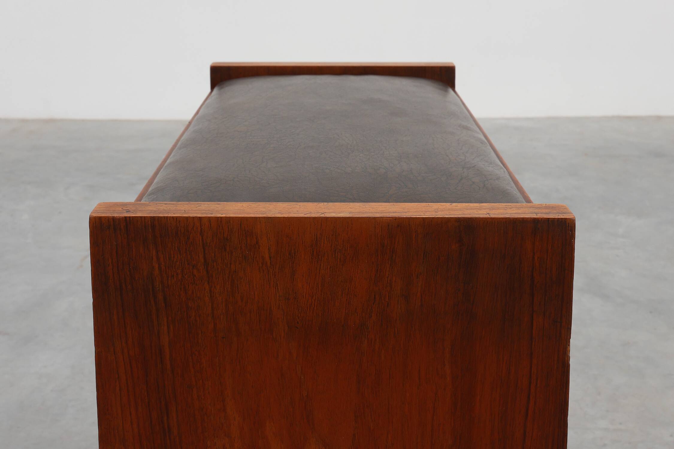 Art Deco Walnut Stool with Leather Seat, Belgium ca. 1925