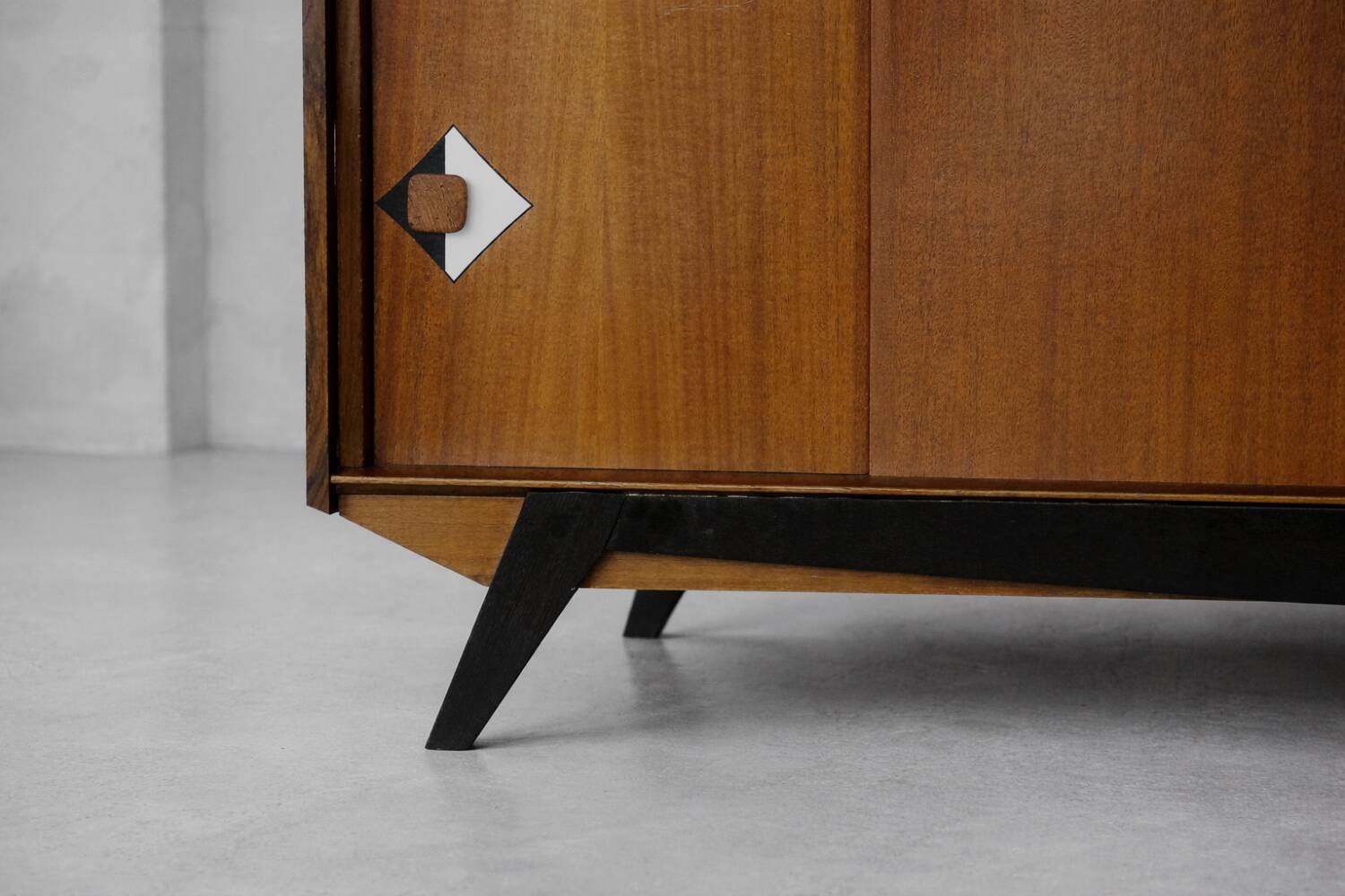 Vintage Mid-Century Danish Modern Teak Sideboard with Hand-Painted Pattern