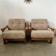 Lot of 2 solid elm armchairs, Maison Regain design, 70s vintage