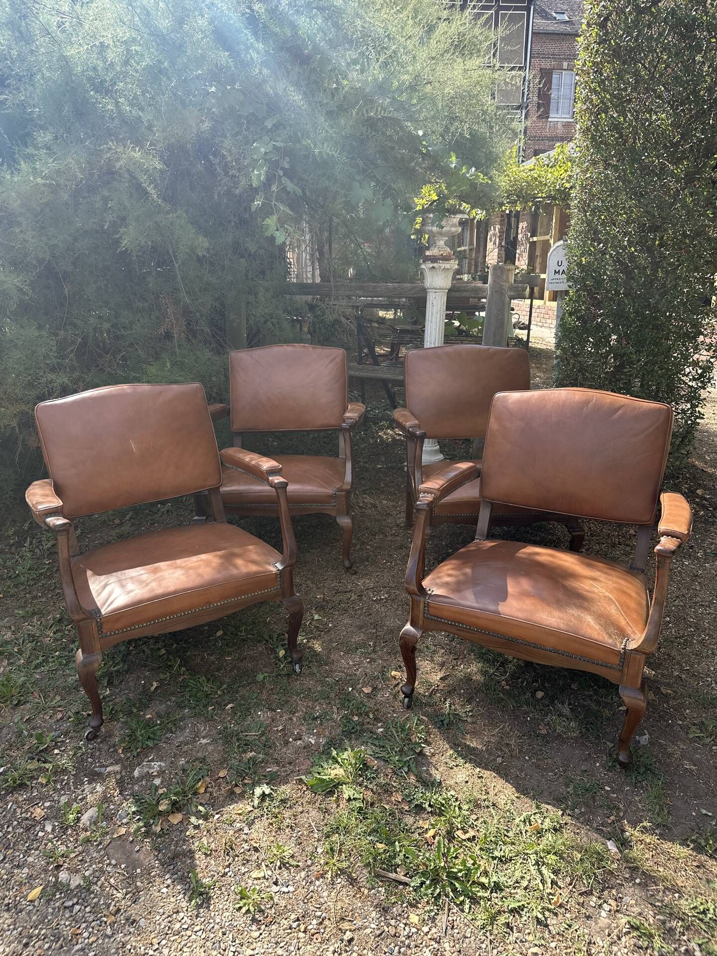4 Chippendale leather armchairs