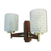 Teak brass glass wall light two lights Arlus Lunel Lamp 1950