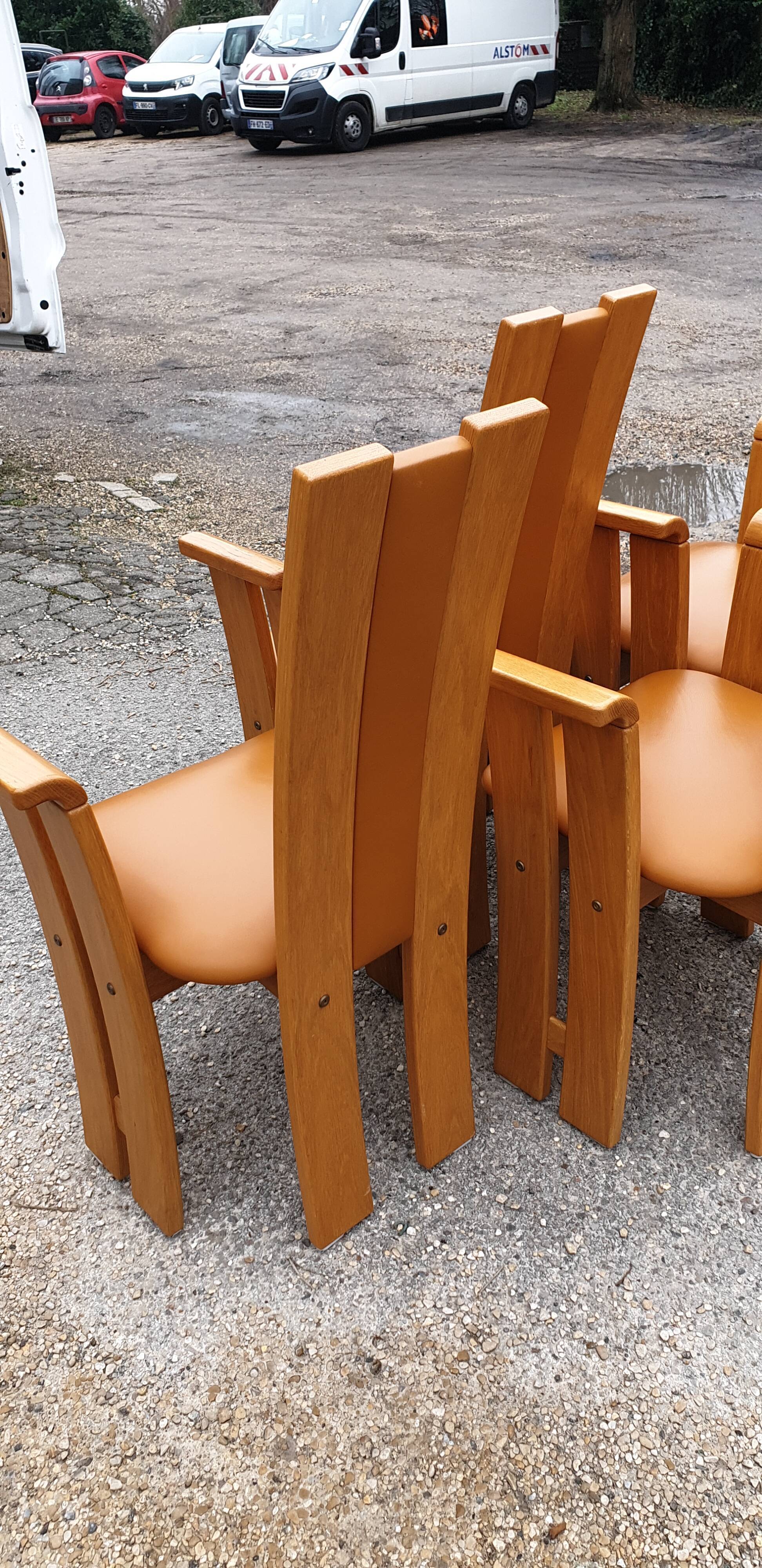 4 fauteuils de table design bois et cuir