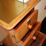 Sideboard in maple, leather and gold-coloured glass, Laszlo Hoenig attr, London 1940s