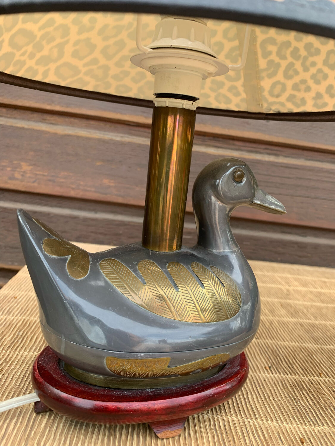 Paire de lampes canards en étain et laiton années 60