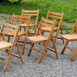 Set of 6 folding chairs in solid beech from the 70s