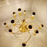 Large designer brass ceiling light, 70s