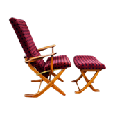 Fauteuil relax teck Poly - X et ottoman, vintage, années 50