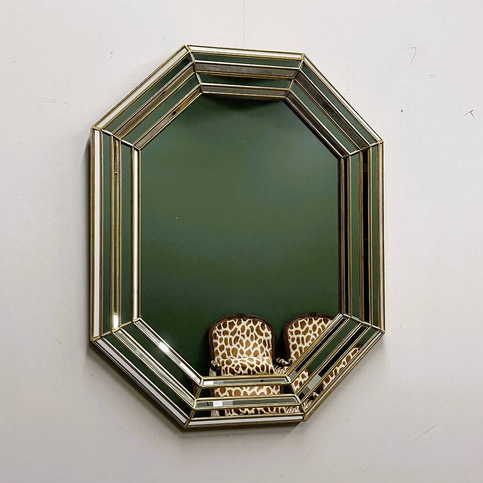 Large octagonal Deknudt wall mirror in layered mirrored glass and gold accents