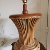 Wicker lamp, wood and leather