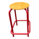 Vintage red industrial stool with a wooden seat, 1960s.