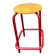Vintage red industrial stool with a wooden seat, 1960s.