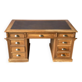Bureau américain administratif vintage des années 40 en bois massif cuir rénové