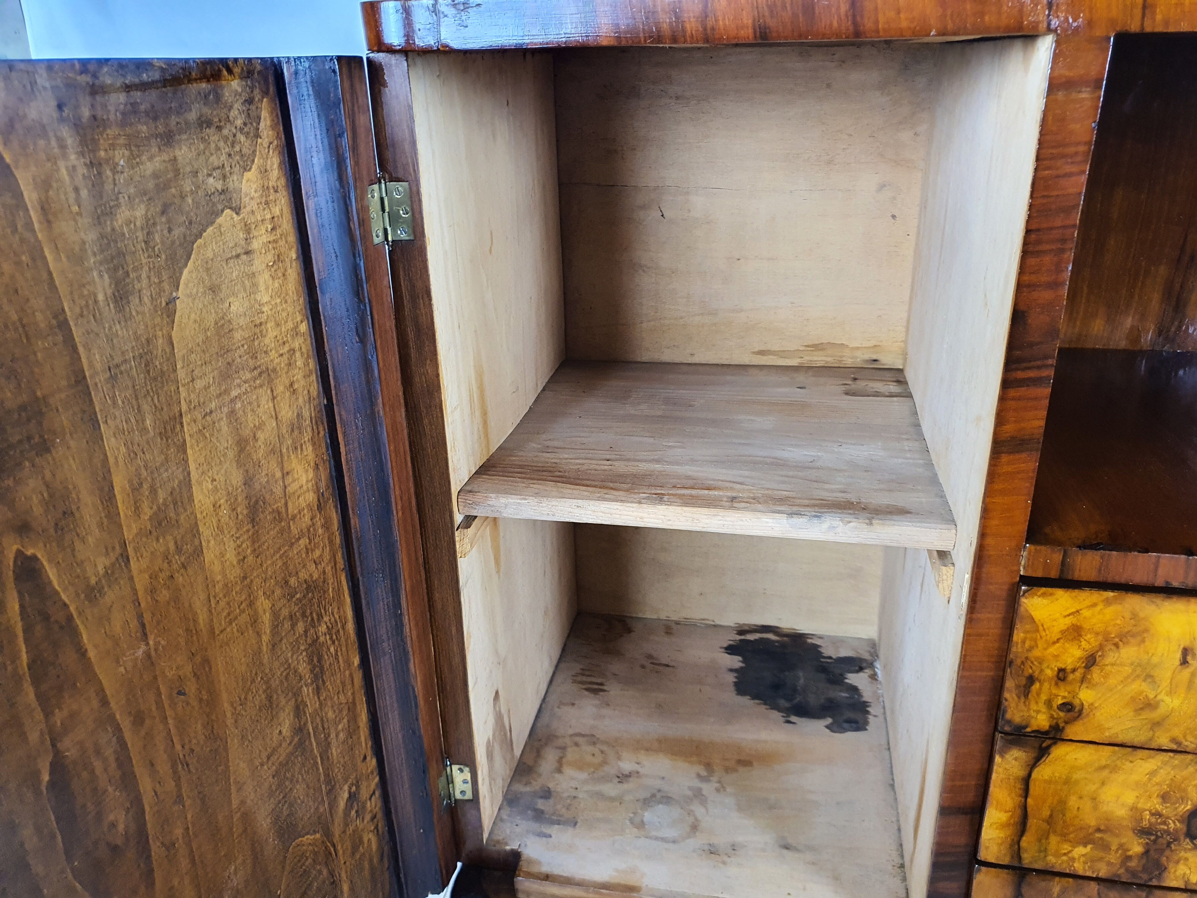 Art deco dining room sideboard in briar with upstand, 1940s
