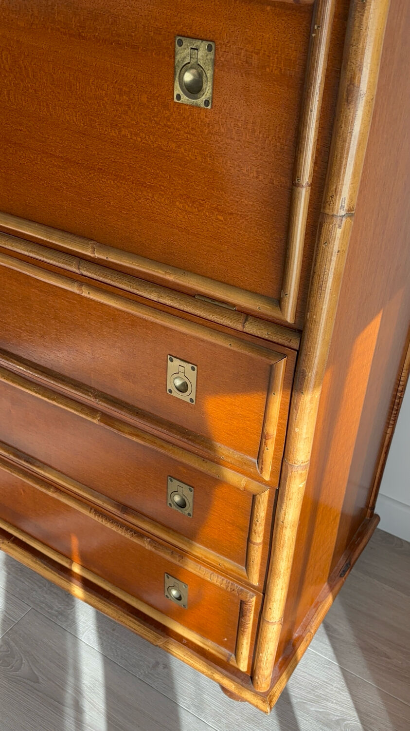 1970s wooden and bamboo bar cabinet