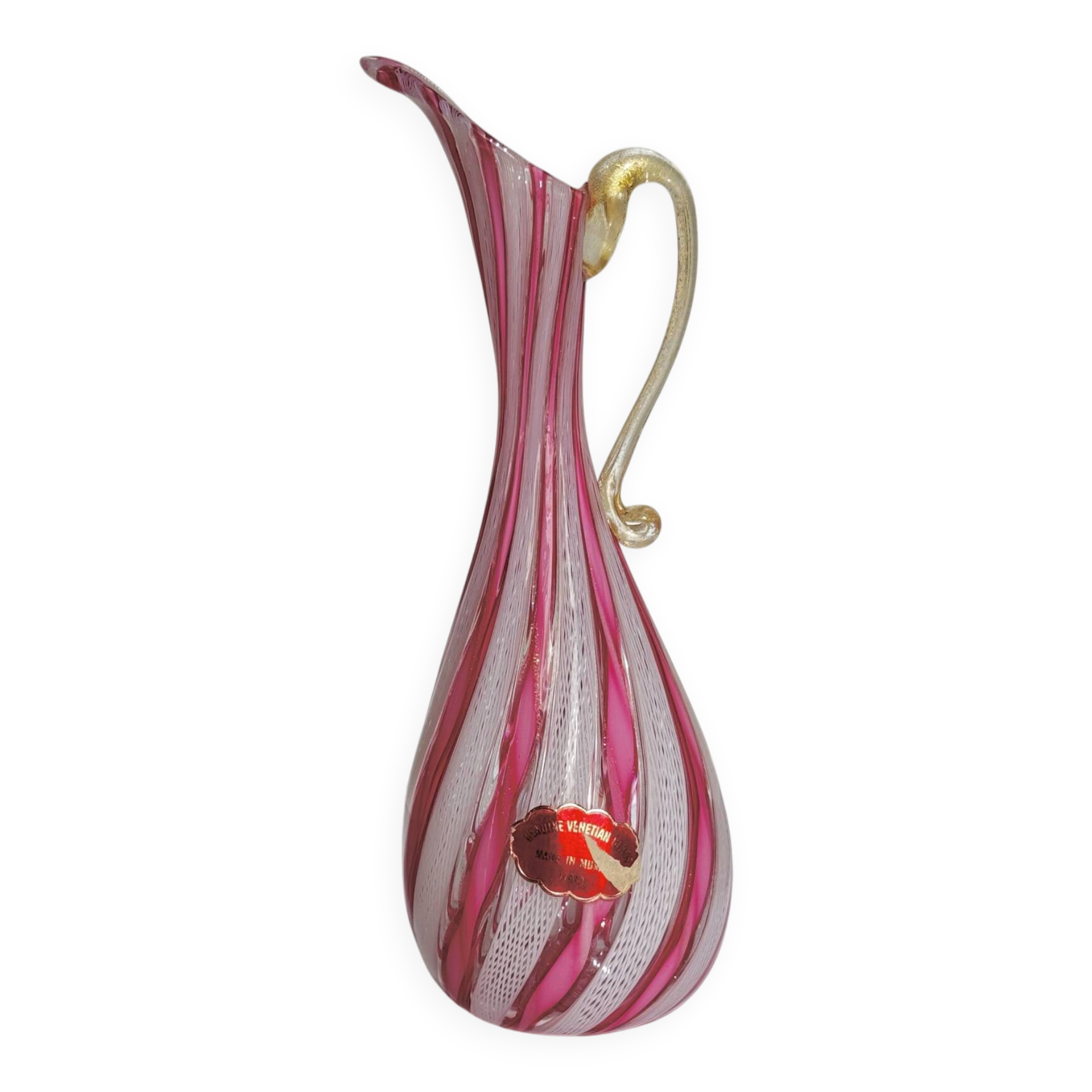 Vase aiguière en verre de Murano – technique Latticino