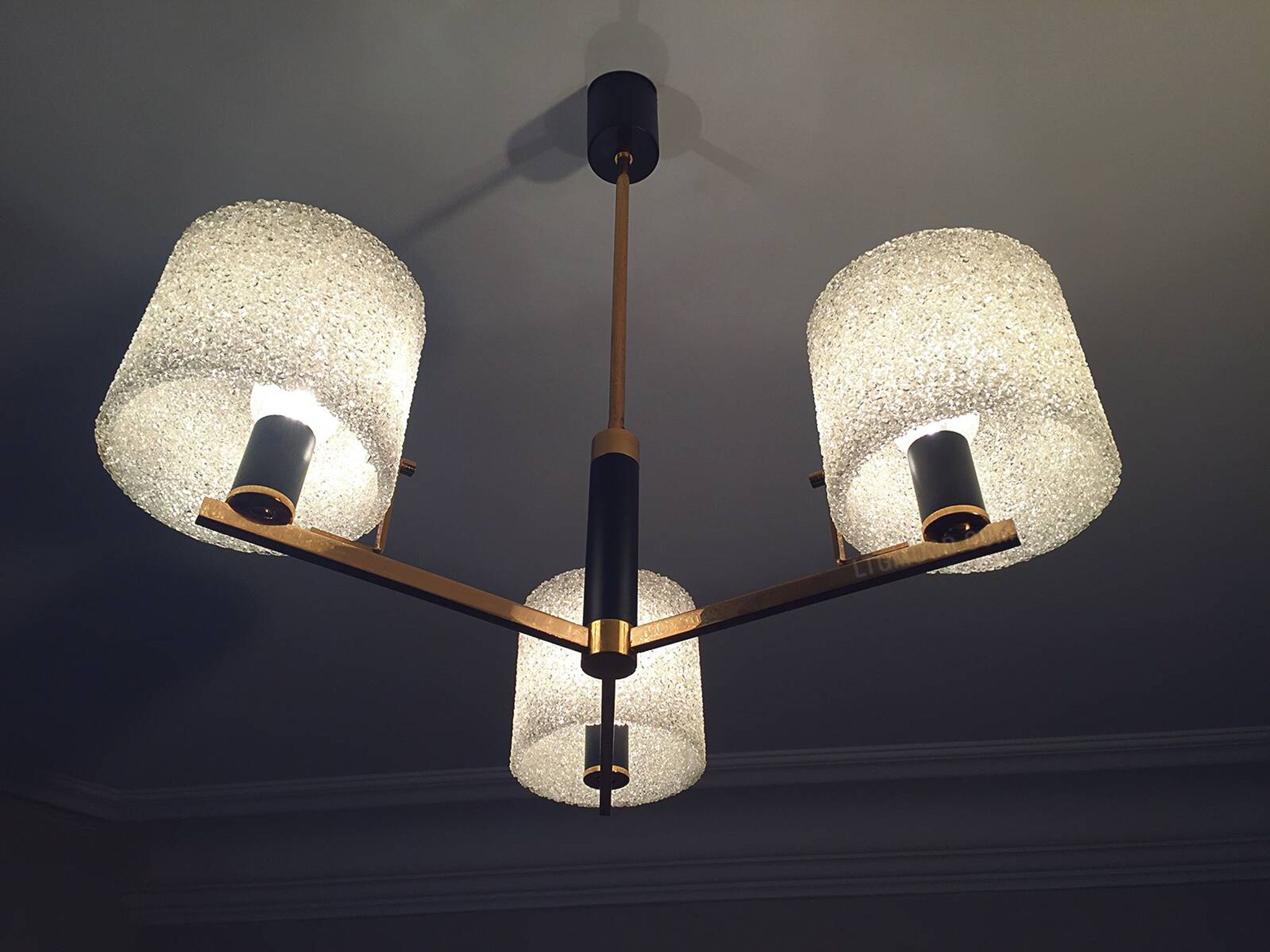 Arlus brass and perspex chandelier 1950