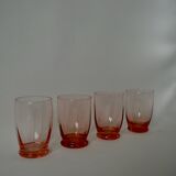 Set of 4 pink art deco water glasses from the 1930s