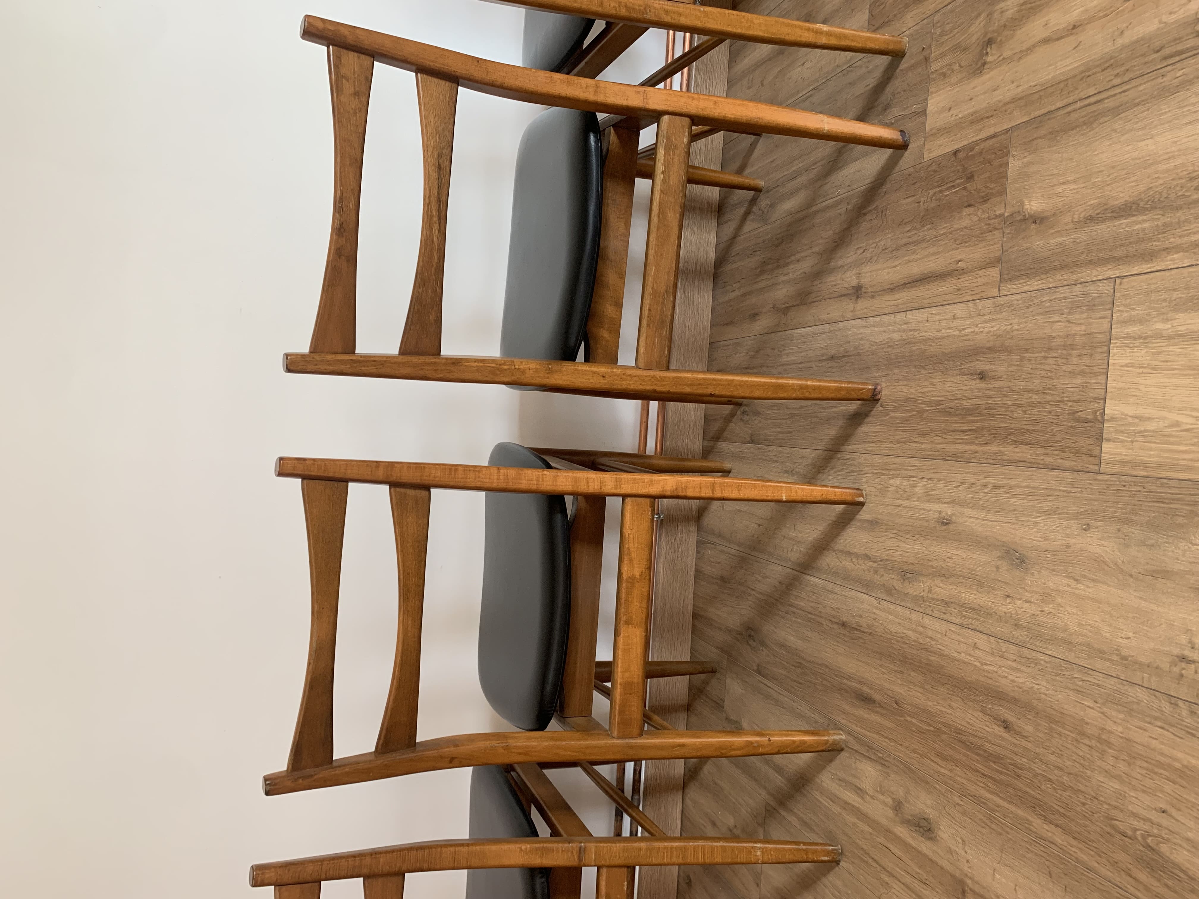 Series of 4 wooden & imitation leather chairs