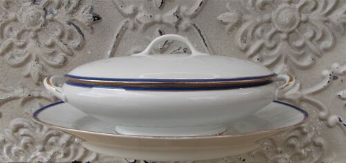 Vegetable and its dish Limoges porcelain blue and gold fillet