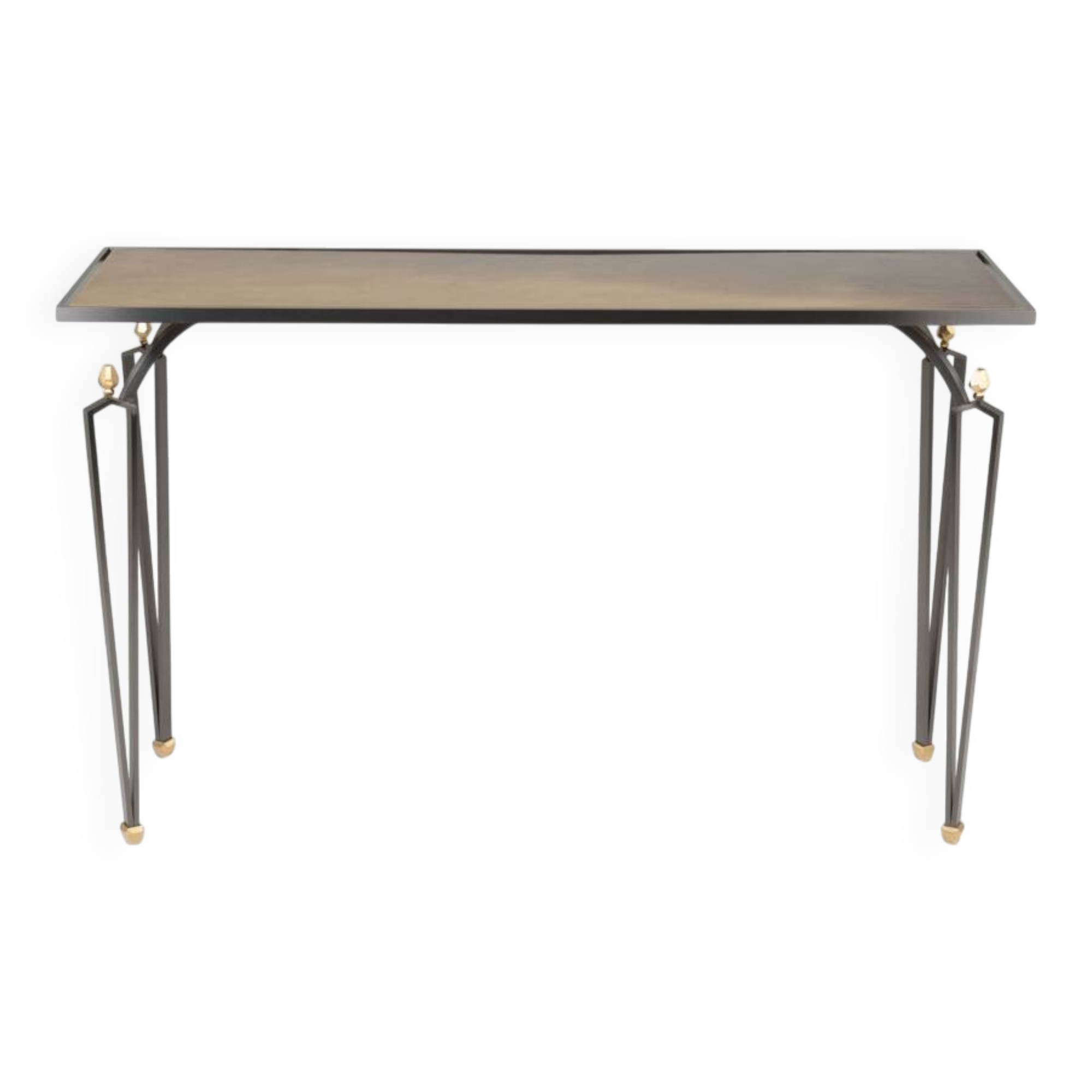 Rectangular console in steel and brass. Contemporary work.