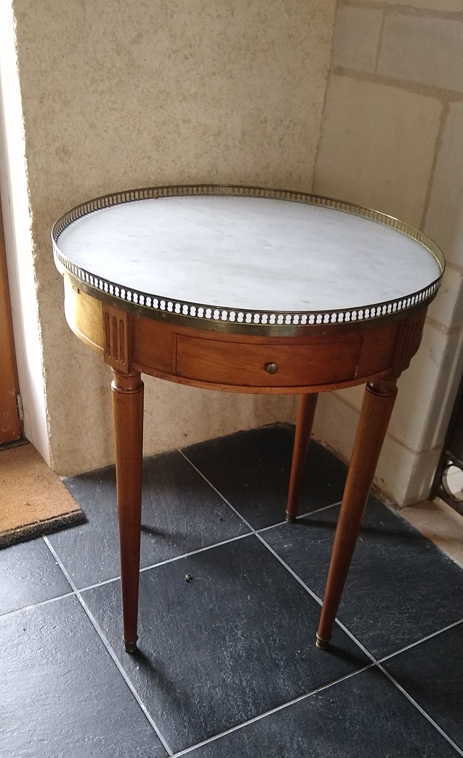Mahogany hot water bottle table with marble top