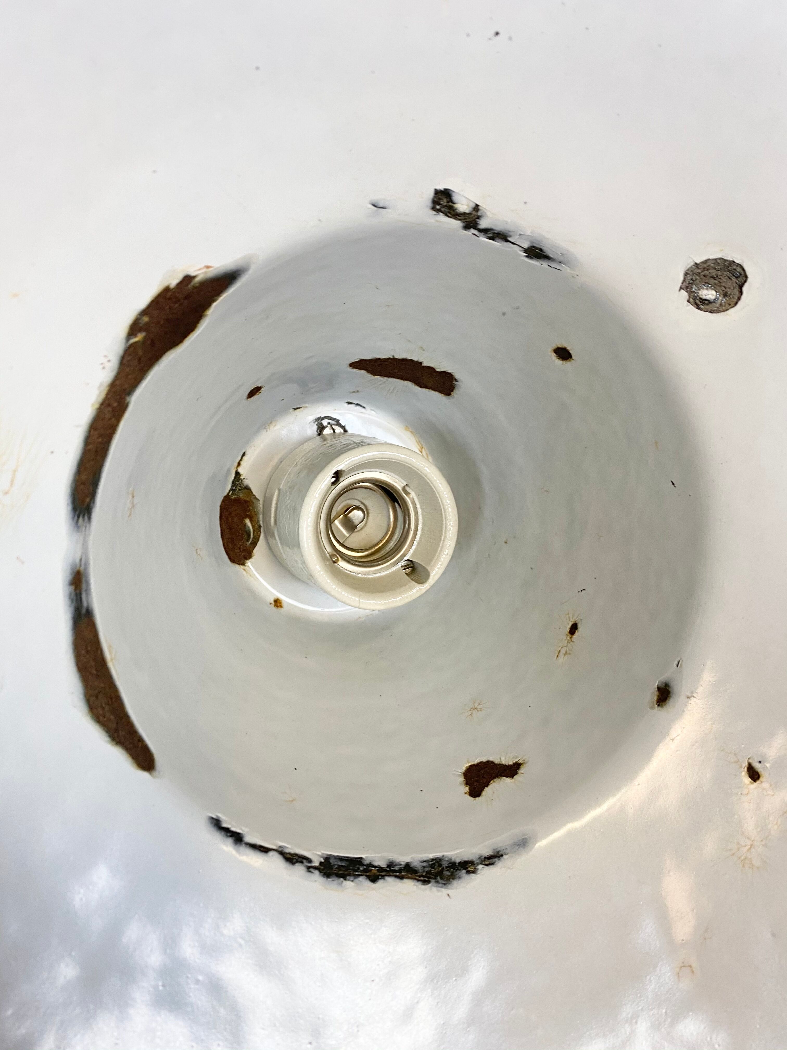 Industrial black enamel pendant lamp with cast iron top, 1970s